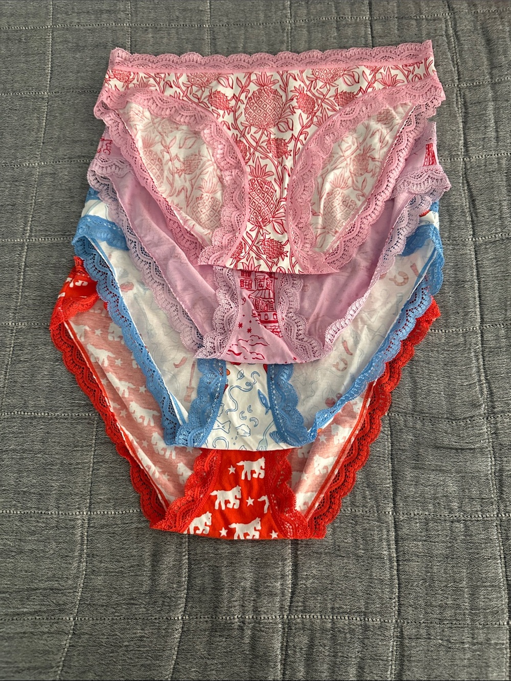 Roller Rabbit-Women's Lace-Trim Bikini Panty - Pink, Lavender, Blue, Red- - Picture 2 of 6